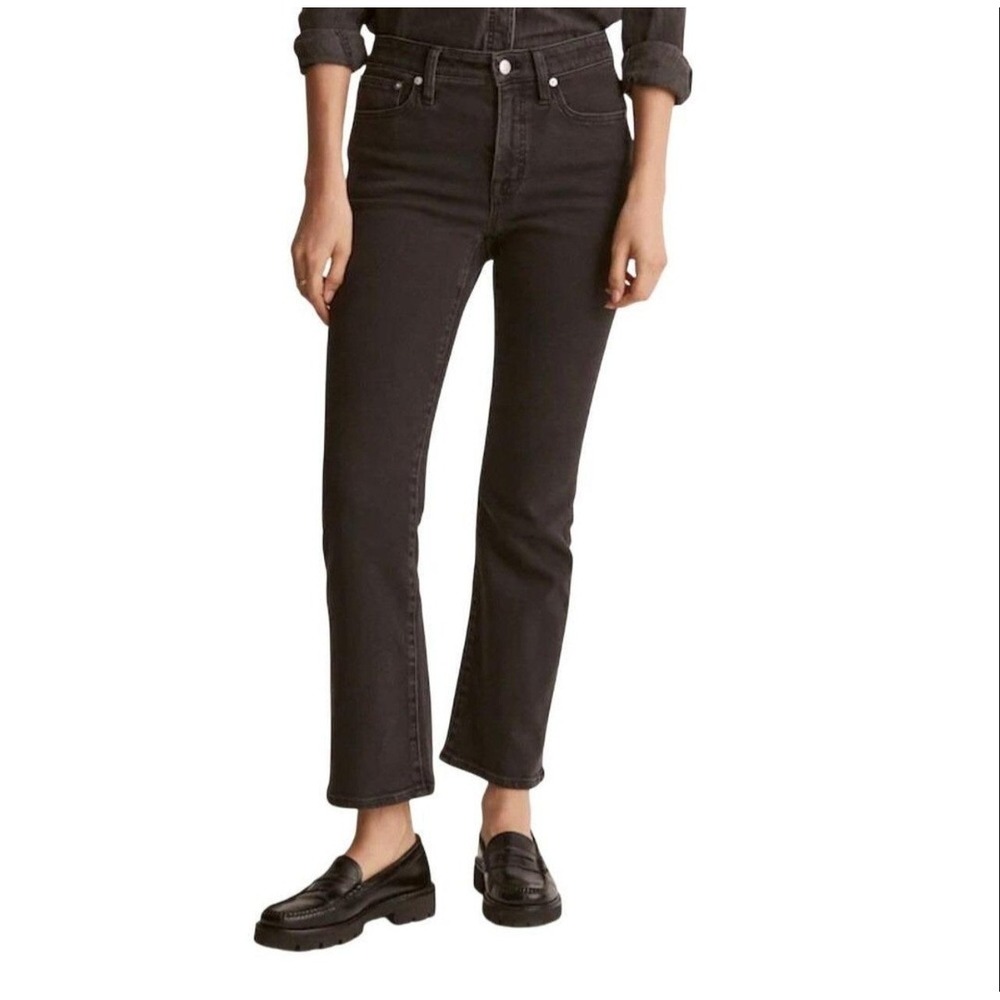 Madewell Mid-Rise Kick Out Jeans Black Lunar Wash Cropped Flare 94 Size 32